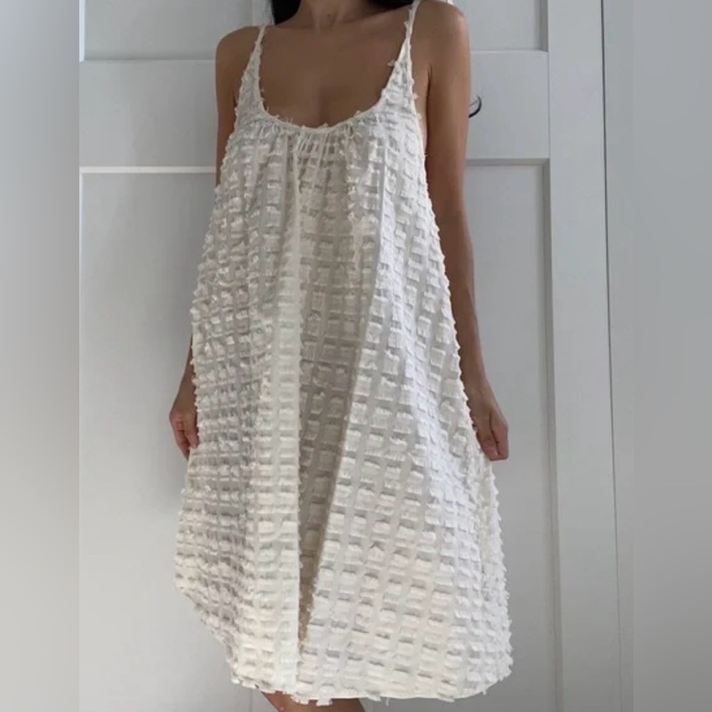 Madewell ivory fringe Textured Sleeveless coverup Dress size small